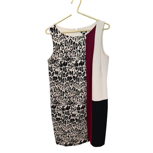 Ann Taylor Sleeveless Animal Print Colorblock Sheath Dress 12P EUC - Picture 2 of 9
